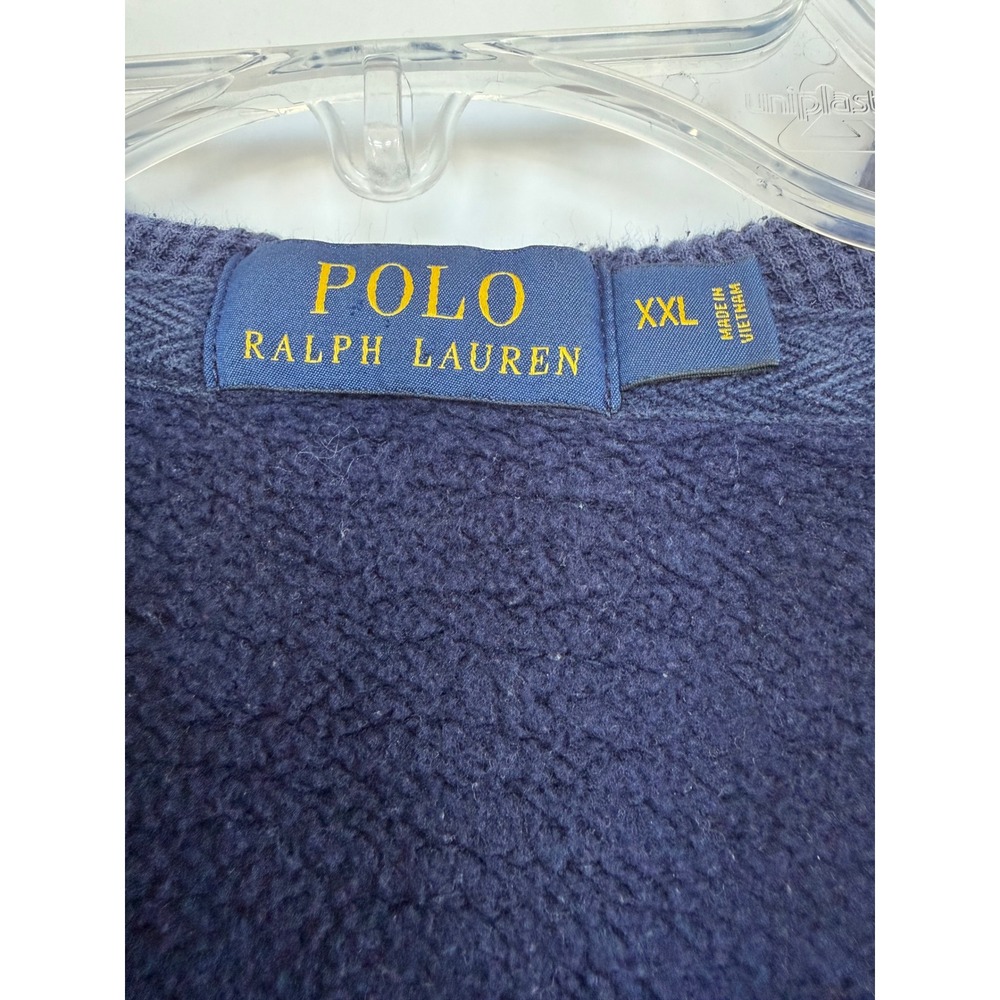 Polo Ralph Lauren Mens XXL Navy Blue Full Zip Fleece Hoodie Yellow Pony Logo 90s - Picture 4 of 7